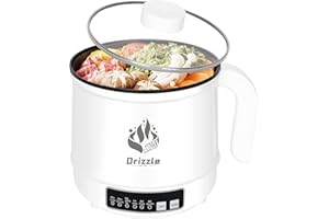 Drizzle Electric Hot Pot Cooker 1.7L Mini Skillet Non-Stick Coating Stir Fry Food Maker 110V Portable Cookerware Dorms for Pe