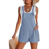 Aoudery Women's Summer Casual Sleeveless Rompers Loose Spaghetti Strap Cotton Shorts Overalls Jumpsuit with Pockets