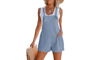 Aoudery Women's Summer Casual Sleeveless Rompers Loose Spaghetti Strap Denim Shorts Overalls Jumpsuit with Pockets
