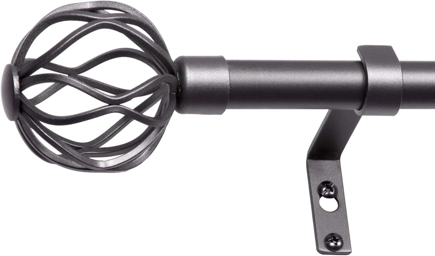 3/4-Inch Diameter Decorative Single Window Curtain Rod with Round Twisted Cage Finials, 28-48 Inches, Pewter: Home Improvement