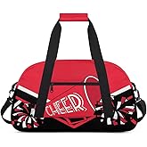 OMFUNS Cheer Kids Overnight Duffel Bags for Girls Red Black Cheerleading Sport Gym Bag Duffel Bag for Travel Weekender Practice Gymnastics Ballet School Cheerleader Gym Duffel Bag
