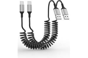 Coiled USB C Cable 2Pack, 3ft USB to USB C Car Charger Cord, USBC Coiled Cable for iPhone 17/16/15, Samsung S25/S24/S23, Pixe