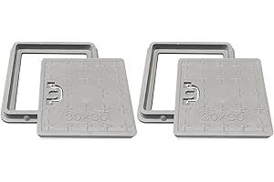 Natotela 2 Set 10x10 Square Manhole Cover with Frame, Clear Opening Size 9x9in,Fiberglass Septic Tank Cover and Base W/Handle,Non-slip Recessed Sewage Basin Cover Solid Top Cover,Overall Size 12x12in