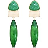 JOONL Sparkly Crystal Big Resin Long Teardrop Stud Earrings Square Geometry Dangle Drop Earrings For Women