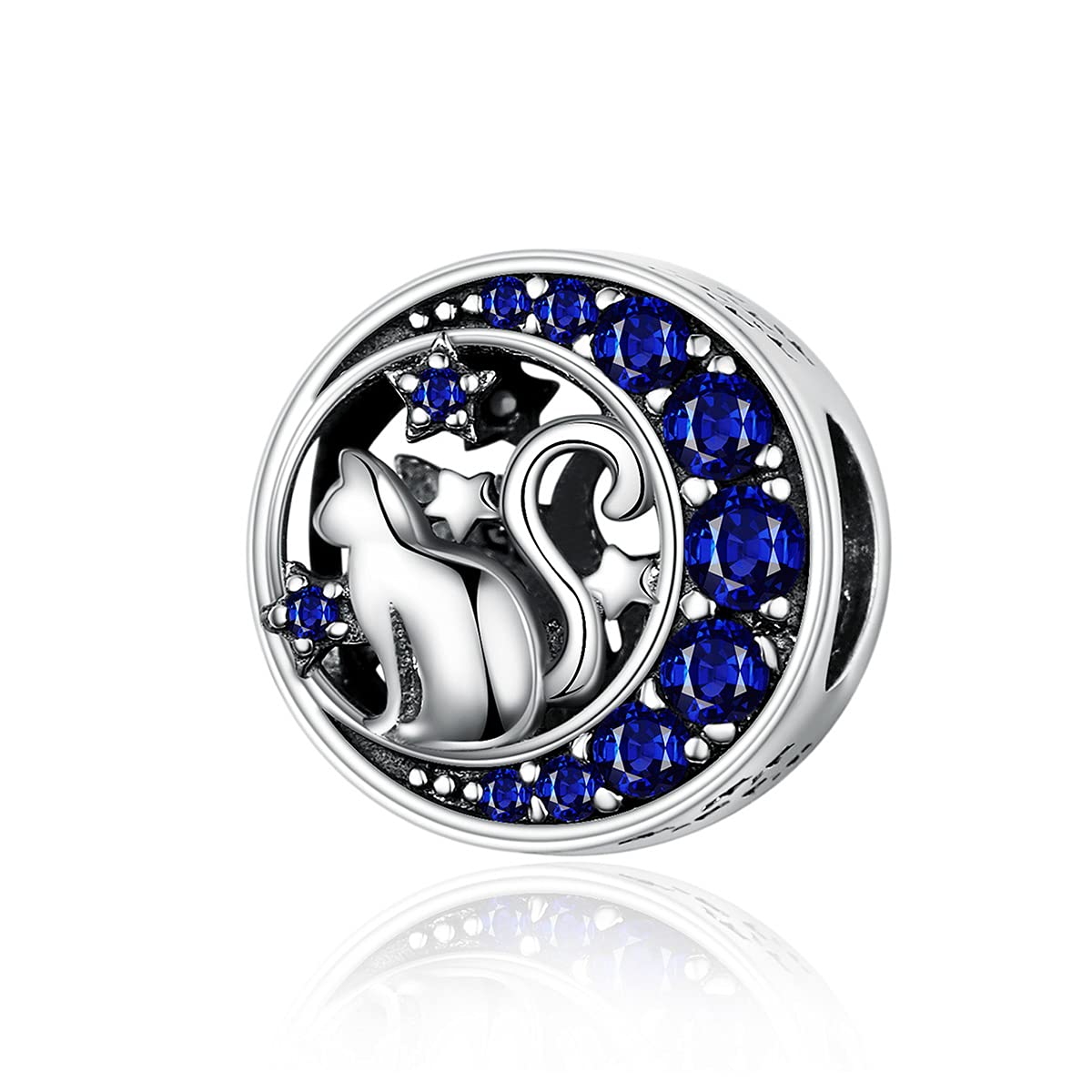 Cat Charm fit for Pandora Bracelet Sterling Silver 925 Blue Moon Cat Pet Charms Bead Women Girls Gift