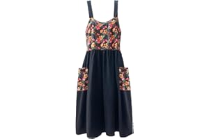 Uaussi Pinafore Apron Dress for Women Adjustable Floral Work Aprons for Kitchen Cooking Baking Gardening with Pockets