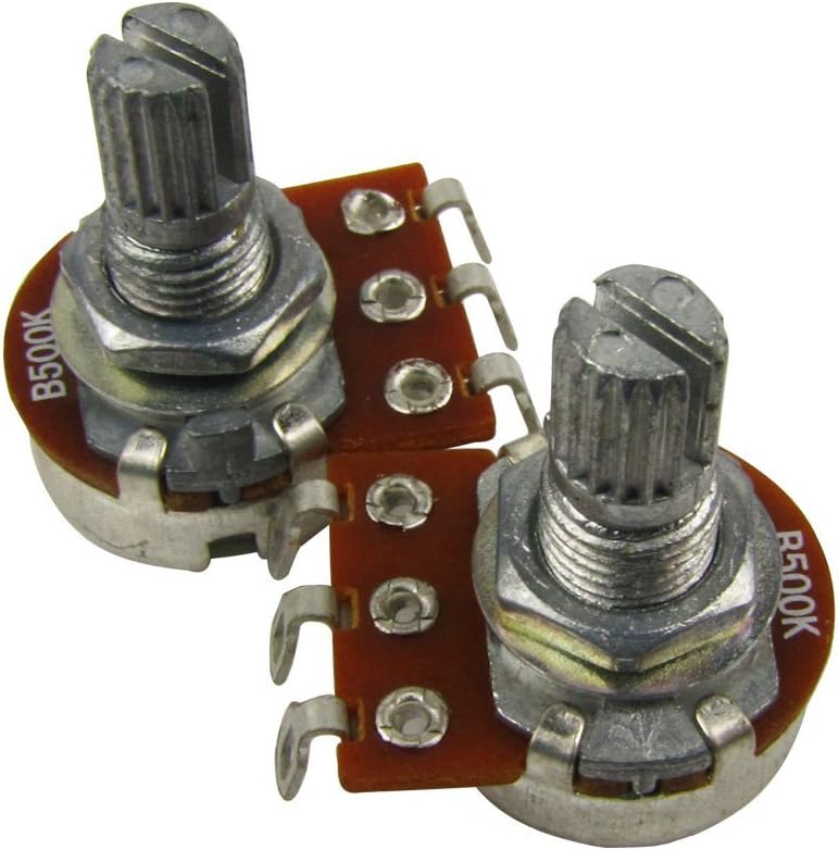 Musiclily B500K Mini Metric Coarse 18-Spline Split Short Shaft Pots Linear Taper Potentiometers for Electric Guitar Bass (Set of 2)