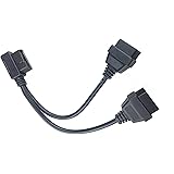 Right Angle OBD2 Splitter Y Cable Male Splitter to 2 Female Extension Cable 1ft Feet 30cm/12 (1male to 2 Female) 24AWG