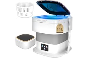 ABXKZ Portable Washing Machine, 11L Large Capacity, Mini Washing Machine with Spin Dryer, Small Foldable Laundry Washer for Travel, Rv, Dorm, Capming, Apartment, Socks, Underwear, Baby Clothes, Grey
