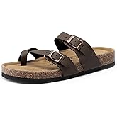 DREAM PAIRS Women's Comfortable Cork Sandals Suede Leather Insole Slides Arch Support Walking Sandals