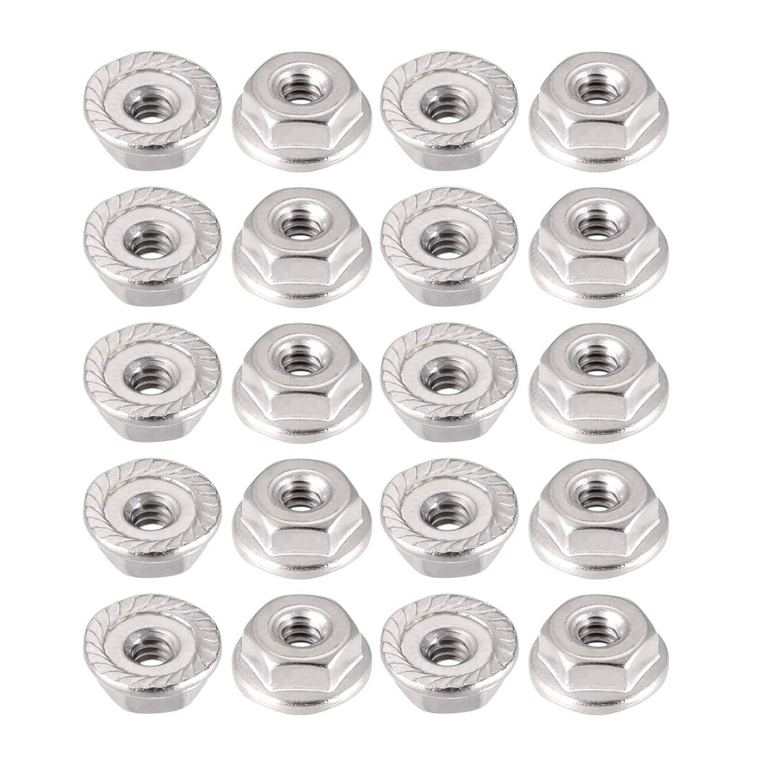 sourcing map #6-32 Serrated Flange Hex Lock Nuts, 304 Stainless Steel, 20 Pcs