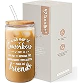 Coworker Gift for Women - 16oz Can Glass Coffee Cup - Funny Work Bestie Gift - Farewell Going Away Present for Female Colleagues and Friends