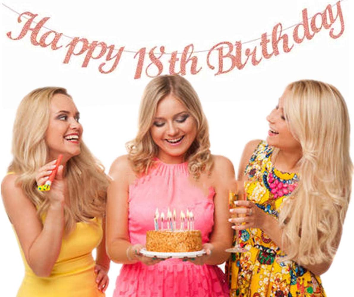 bng-bng 18th Birthday Banner Rose Gold Girls Happy 18th Birthday Bunting Banner Decorations 18 Banner For Girls Age 18 Party Decorations Photo Prop - Image 5