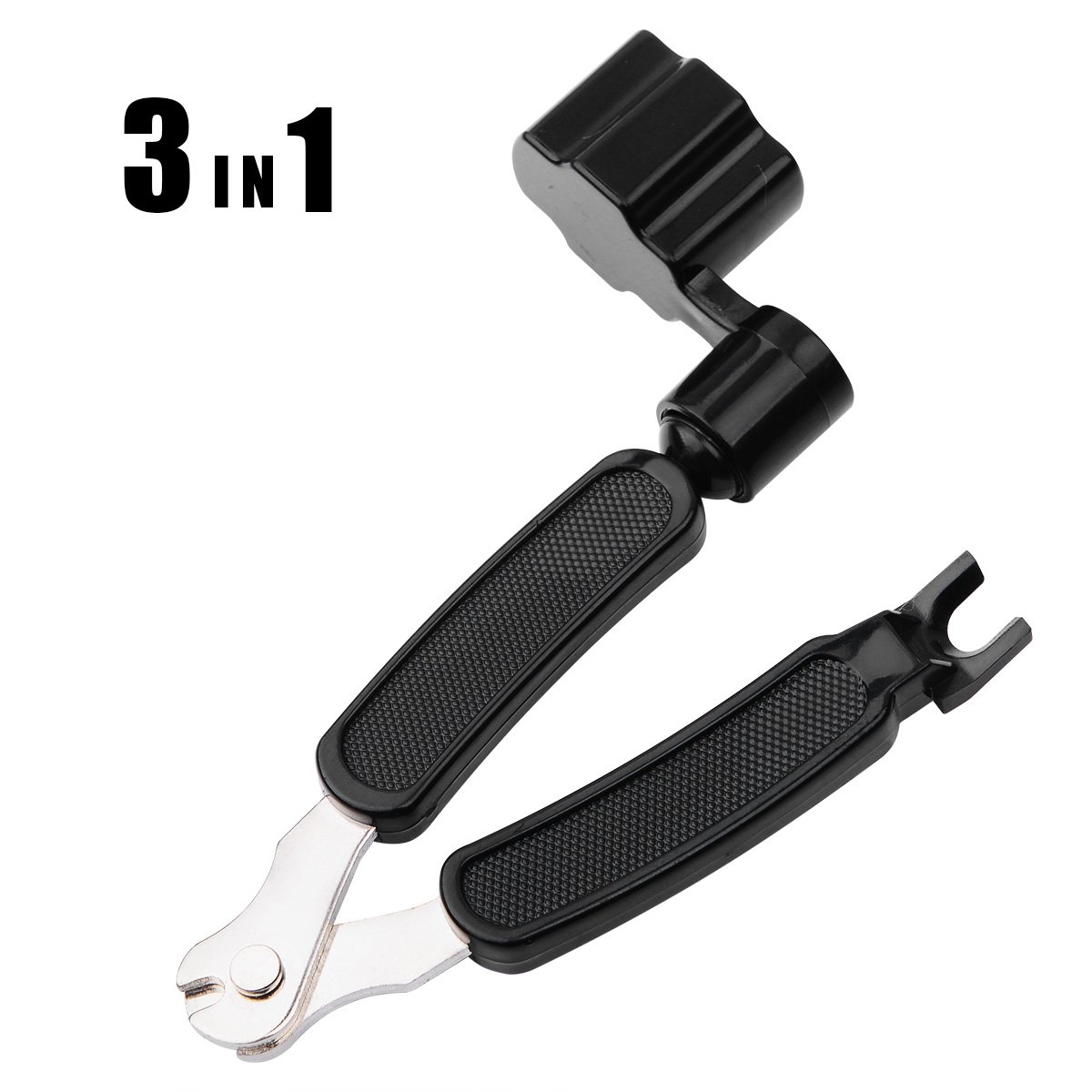 FINO Pro Guitar String Winder Cutter and Bridge Pin Puller, 3 in 1 Ukulele String Peg Winder Guitar Maintenance Tool,Black