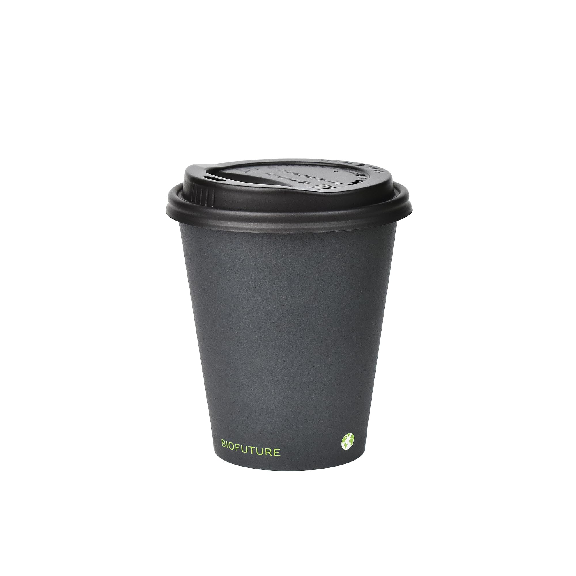BIOFUTURE Biodegradable Coffee Cups – Black, 50 Count Disposable, 6 Ounce Paper Cups with Lids – Eco-Friendly and 100% Compostable – Ideal for Tea, Coffee, and Hot Drinks (50 Pcs, Black, 6oz)