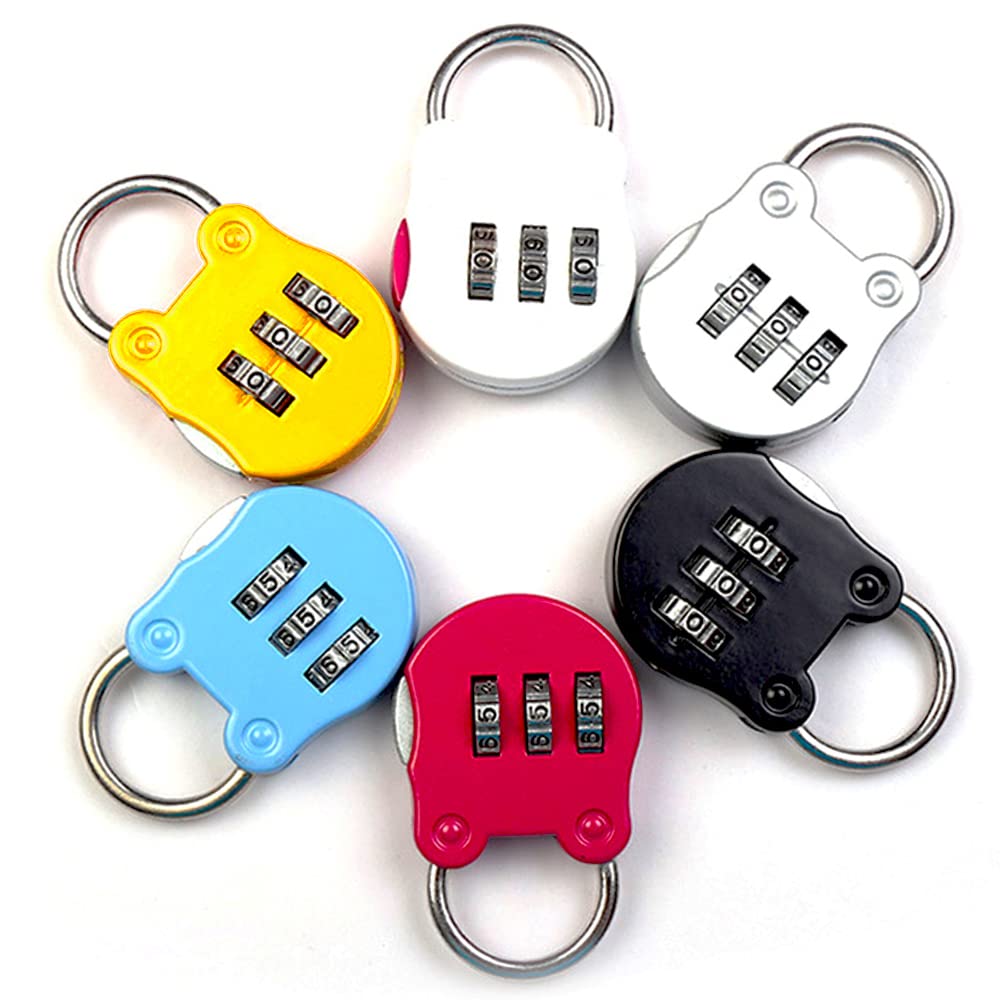 Combination Lock 6 PCS Small Padlocks Outdoor Colour Coded, 3 Digit Zinc Alloy Combination Security Padlock, Resettable Code Lock for Gym School Outdoor Shed Storage Cabinet Toolbox Cute Cartoon Shape