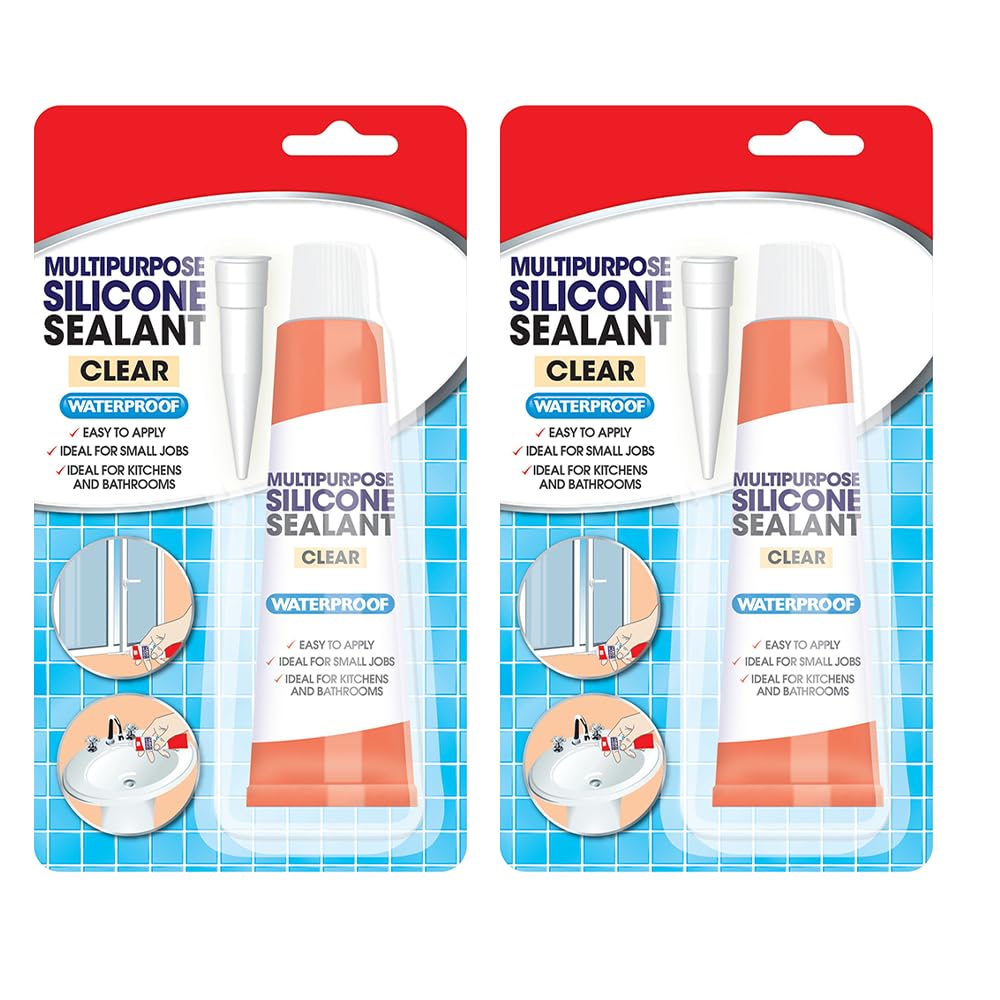 Zopper 2 x Clear Silicone Sealant Repair Tube 70g WaterProof With Nozzle Easy To Apply Ideal For Small Job Kitchen And Bathroom General Purpose