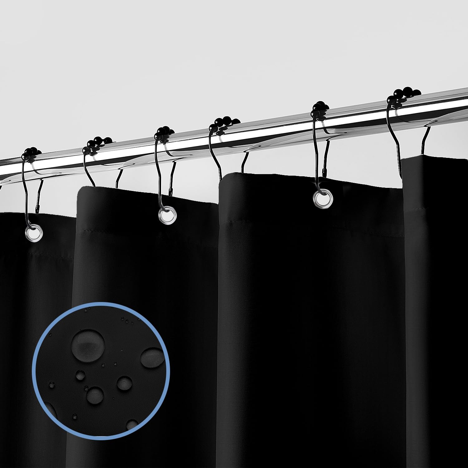Photo 1 of downluxe Waterproof Fabric Shower Curtain Liner, Soft Cloth Shower Liner with 3 Magnets, Machine Washable & Hotel Quality Bathroom Curtain, 70" W x 72" L, Black