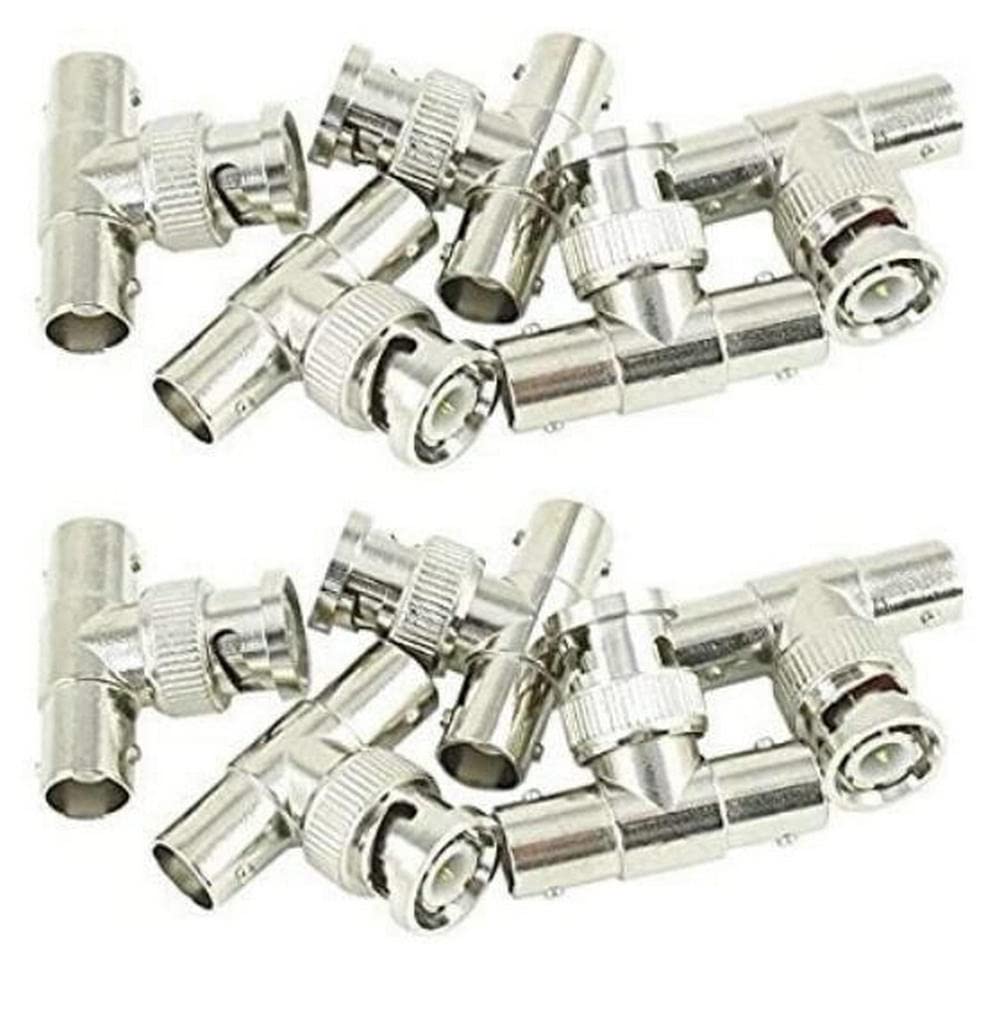 BW 10pcs T Shape 3 Way BNC Male to 2 Female RF Coaxial Adapter MainCore BNC Male to 2 x BNC Female Sockets In T Design Splitter Adapter Connector Plug Coax