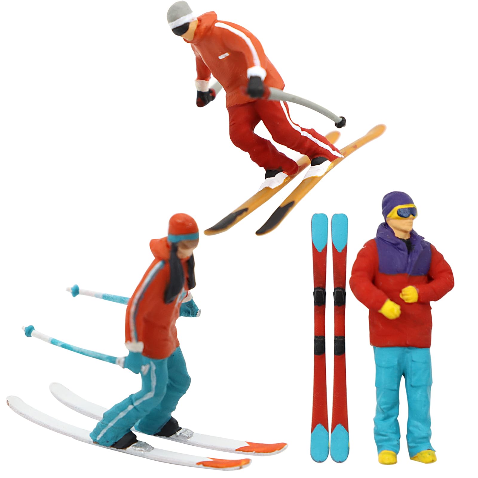 Hsthe Sea 3 Pcs Miniature Model Skiing Figures Scenario Scenes Micro Landscape Building Road Railway Decor