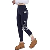 CAMPSNAIL Fleece Lined Leggings Women Water Resistant - Thick Thermal Warm High Waisted Pants with Pockets for Winter Snow