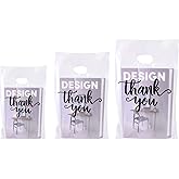 Odseciran 200PCS Clear Thank You Bags for Business Small, Durable Reusable Plastic Gift Bag with Handle for Store, 3 Sizes Small Shopping Goodie Bags for Clothes Boutique Gift, Bulk Wedding Party