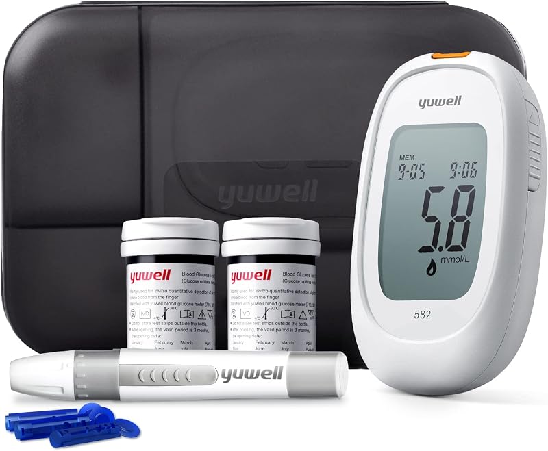 yuwell Blood Glucose Monitor 582 Kit with Strips Lancets 50/50 Batteries