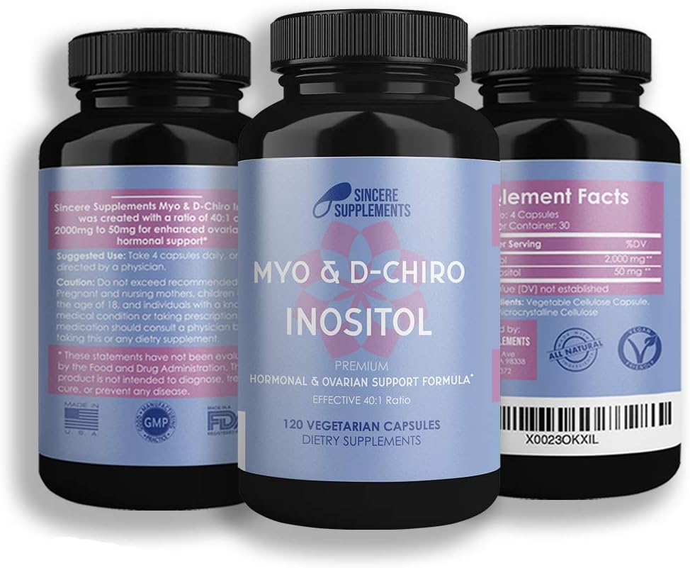 [Free eBook] - Myo & D-Chiro Inositol Supplement Blend | Enhanced 40:1 Ratio with 2000mg Inositol | Hormonal and Ovarian Support | Pcos Cookbook eBook Included | 120 Capsules by Sincere Supplements