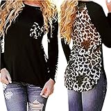 hqclothingbox Fashion Women's Sexy Crewneck Leopard Long Sleeve T-shirts Tops