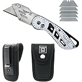 Folding Utility Knives with Nylon Holster Case - Premium Quality Stainless Steel Folding Knife - Perfect Razor Knife Utility 