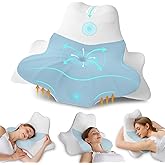 MzGro Memory Foam Neck Pillow for Neck and Shoulder Pain, Ergonomic Pillow for Back Side Stomach Sleepers, Cervical Neck Support Pillow, High Tail Versatile Pillow (Blue)