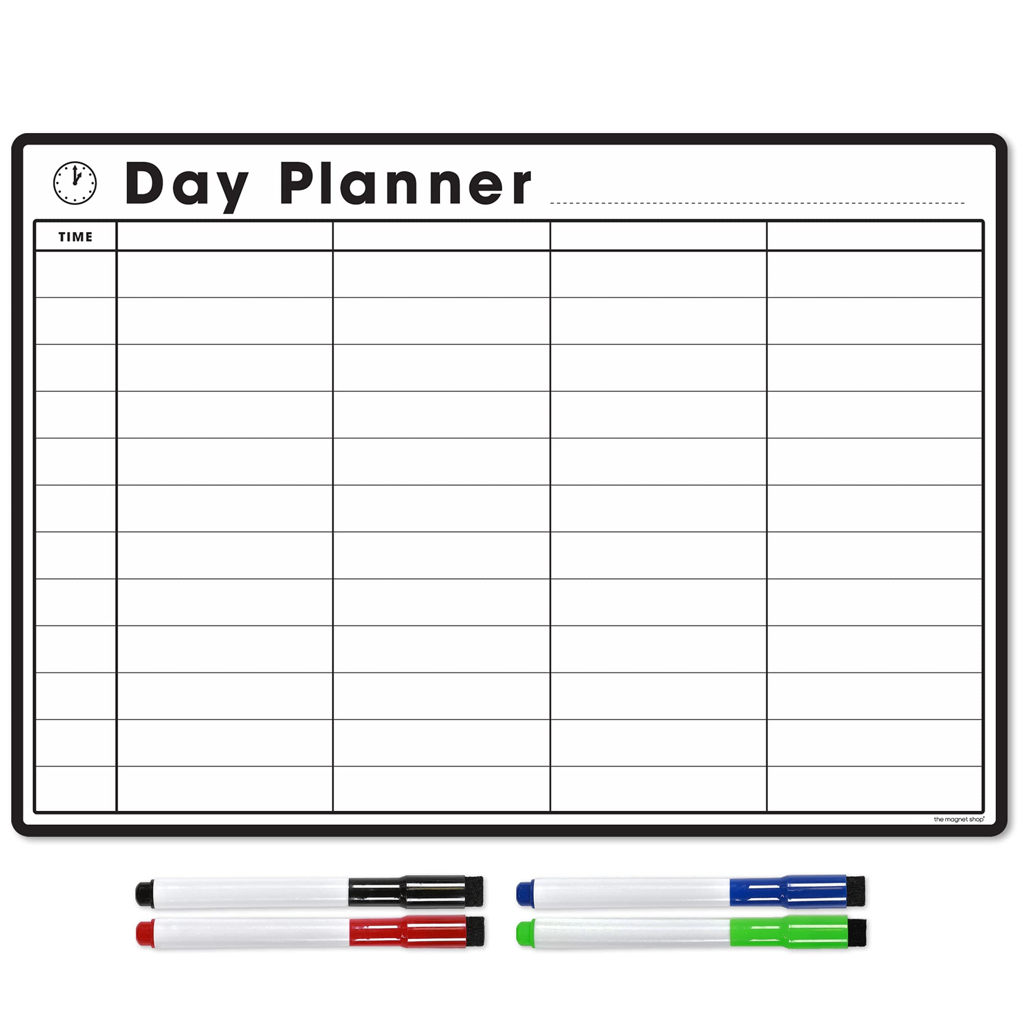 The Magnet Shop A4 / A3 Magnetic Weekly Planner and Organiser – Fully Customisable Whiteboard for Family or Business Tasks and Meal Planning - With 4 Free Magnetic Dry Wipe Pen (Day Planner Black, A3)