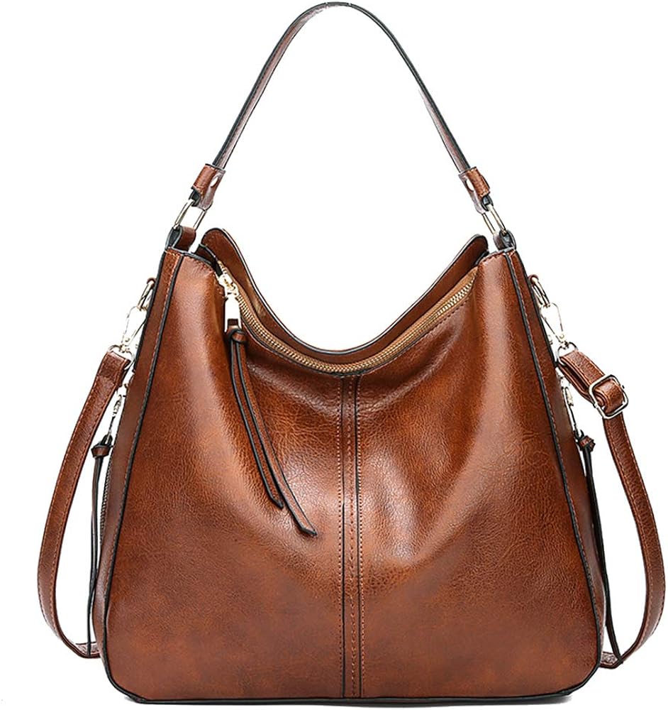 Kris Anna Womens Hobo Bucket Shoulder Bag PU Leather Black