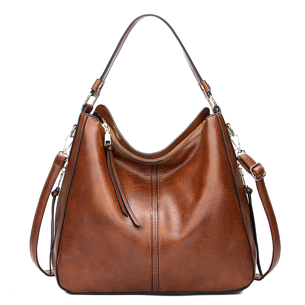 Kris Anna Womens Hobo Bucket Shoulder Bag PU Leather Brown