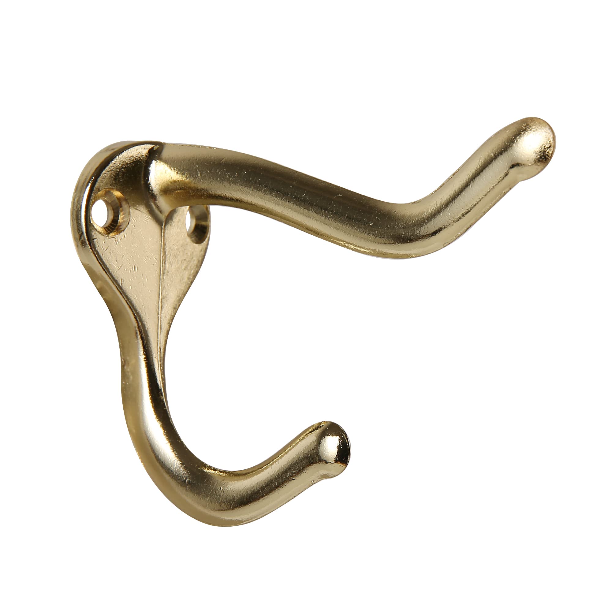 HASWARE 6 PCS Double Prong Robe Hook, Dual Coat Hooks Wall Mounted Hooks Robe Hooks Hangers Heavy Duty with 12 Pieces Screws for Home Coats Hat Clothes Hanger Towel Keys (Bright Brass)