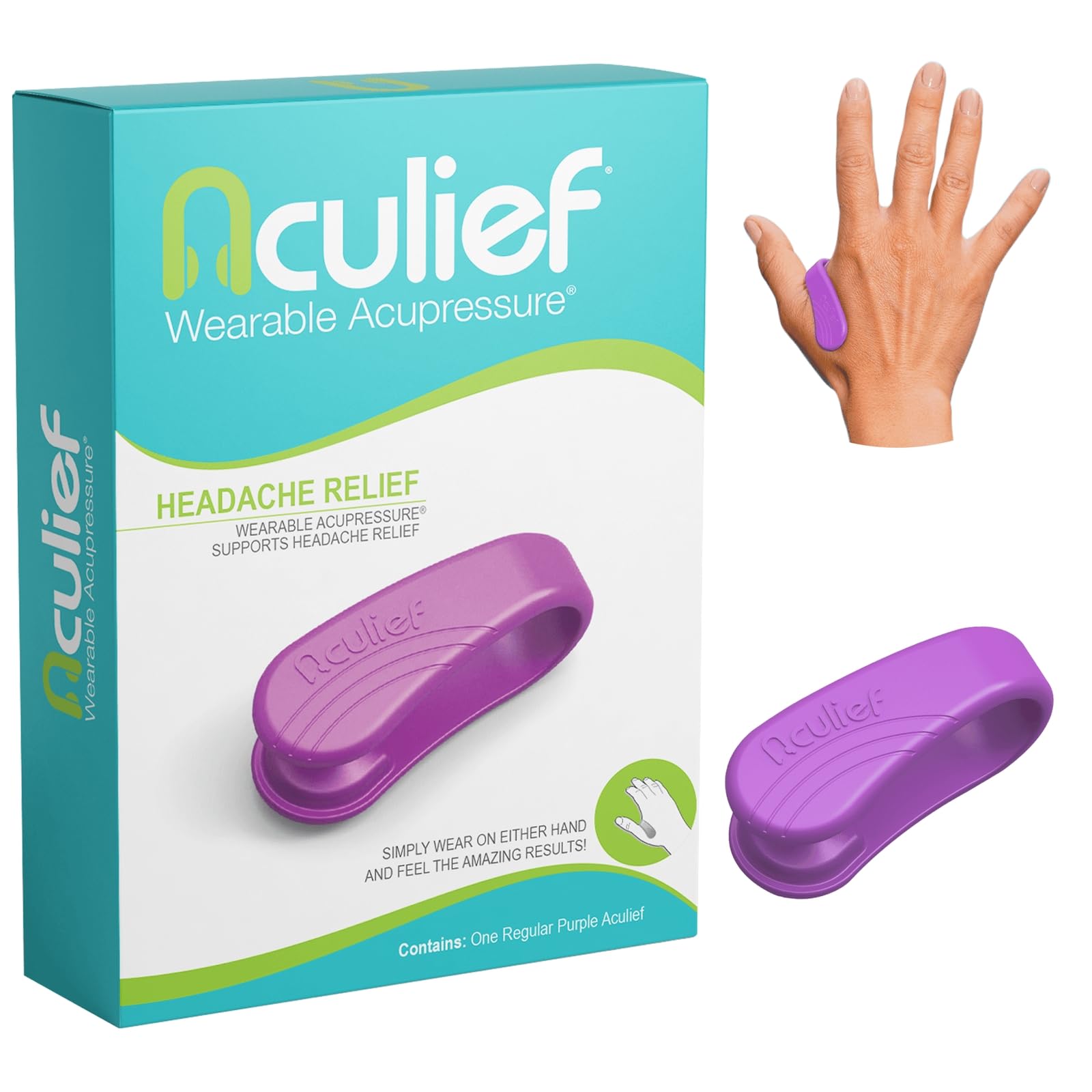 Aculief -Award Winning Natural Headache, Migraine, Tension Relief Wearable –Supporting Acupressure Relaxation, Stress Alleviation, Soothing Muscle Pain -Simple, Easy, Effective 1 Pack(Purple, Regular)