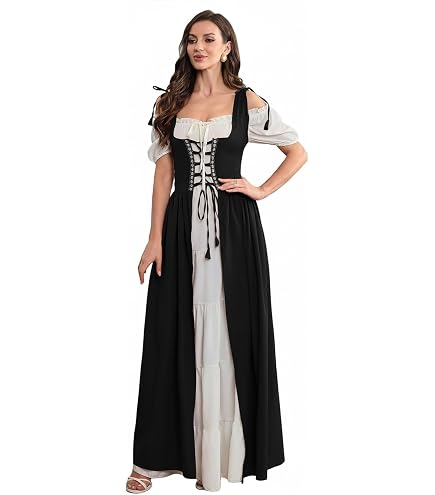 Women Renaissance Costume Medieval Dress Irish Cosplay Black Small