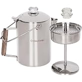 KingCamp Percolator Coffee Pot,304 Stainless Steel with Wood Handle,9 Cup | No Aluminum or Plastic,Wood Handle,Campfire Coffee Boiler Kettle for Outdoor Camping Cookware,Cabin,Backpacking