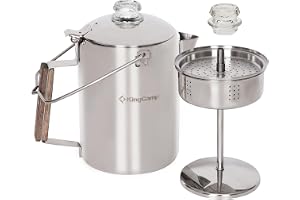 KingCamp Percolator Coffee Pot,304 Stainless Steel with Wood Handle,9 Cup | No Aluminum or Plastic,Wood Handle,Campfire Coffee Boiler Kettle for Outdoor Camping Cookware,Cabin,Backpacking