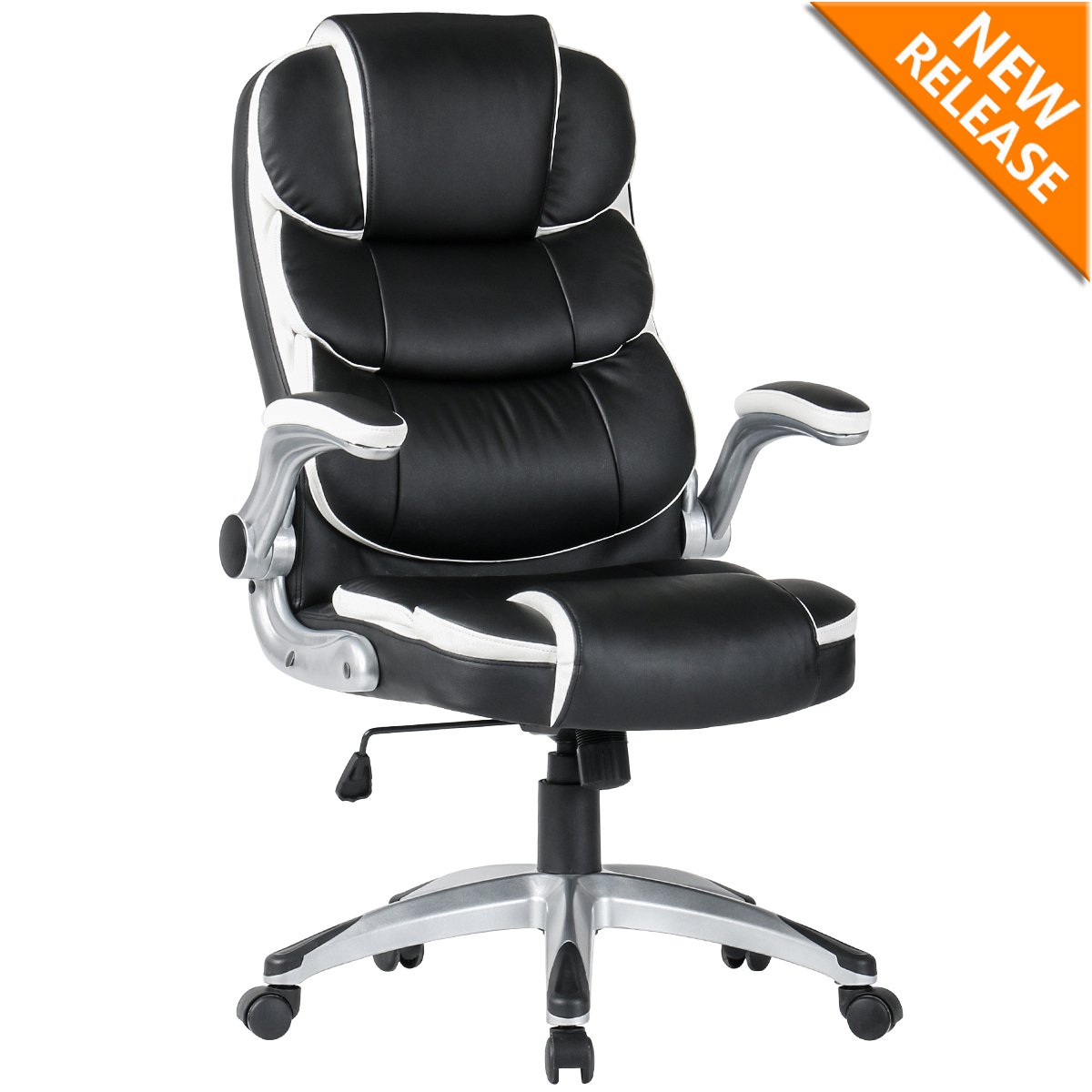 YAMASORO High Back Office Chair - Ergonomic Computer Desk Executive Task Swivel Chair - Adjustable Tilt Angle and Flip-Up Arms, 360 Degree Rotation for Workers & Students