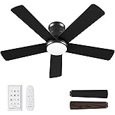 Autoday 42 Inch Low Profile Ceiling Fan with Light, Black Ceiling Fans with Lights and Remote, Flush Mount, 6 Speeds Reversible Quiet DC, 3CCT Dimmable, Indoor Outdoor Ceiling Fans for Patios Bedroom