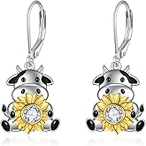 Cow/Moth/Dragonfly/Monkey/Elephant/Axolotl/Pig/Owl/Snack/Starfish Earrings Sterling Silver Sunflower Earrings Dangle Drop Earrings Animal Jewelry Birthday Gift for Women