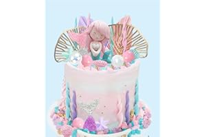 DIDIDA Mermaid Cake Topper Under The Sea Cake Toppers set with Little Mermaid Seaweed Bubble Golden Leaves for Mermaid Birthday