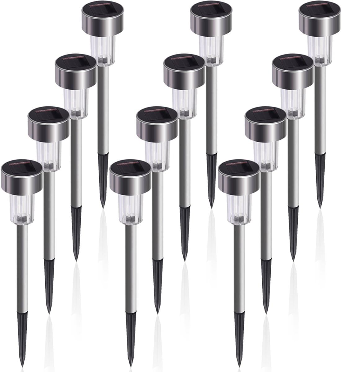 KODOO 12Pack Outdoor Solar Lights, LED Solar Powered Pathway Lights, Stainless Steel Landscape Lighting for Lawn/Patio/Garden/Walkway/Driveway (Warm White)