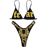 JUMISEE Women Skull Letter Pattern Goth Bikini Set 2 Piece High Waist Bandeau Swimsuit