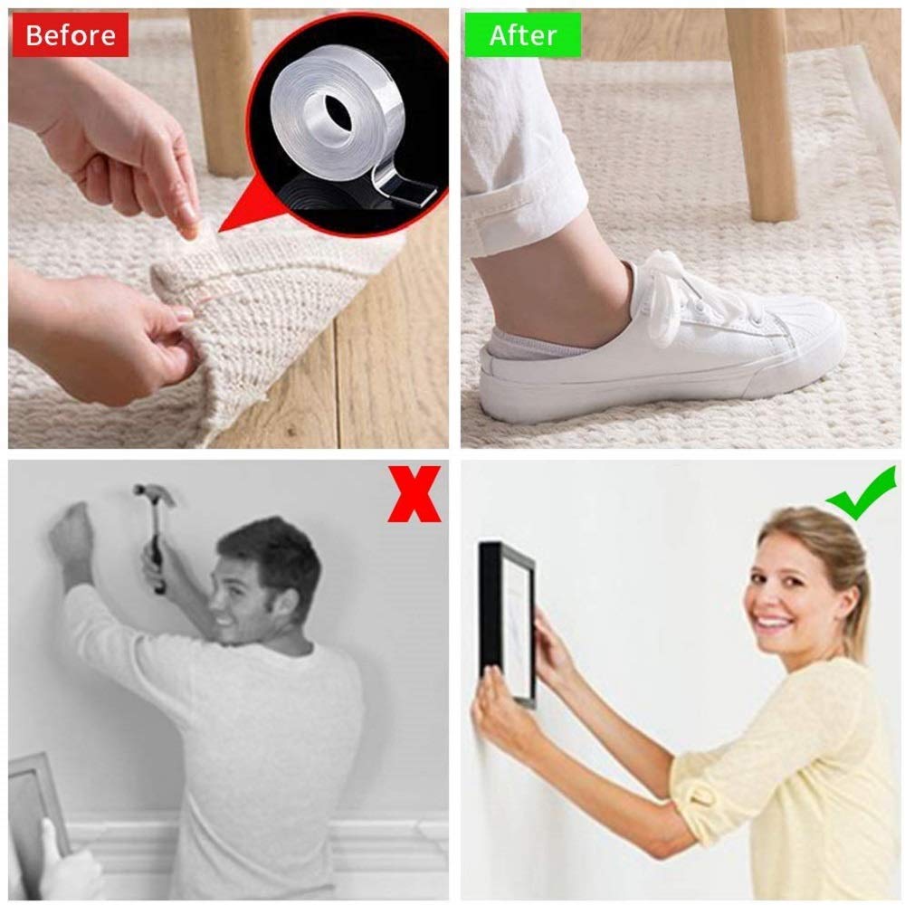 EZlifego Double Sided Tape Heavy Duty (2Pack 10M/33FT) Multipurpose Mounting Tape Removable Adhesive Strips Transparent Wall Tape,Washable Strong Sticky Tape Gel Poster Carpet Tape for Home,Office: Industrial & Scientific
