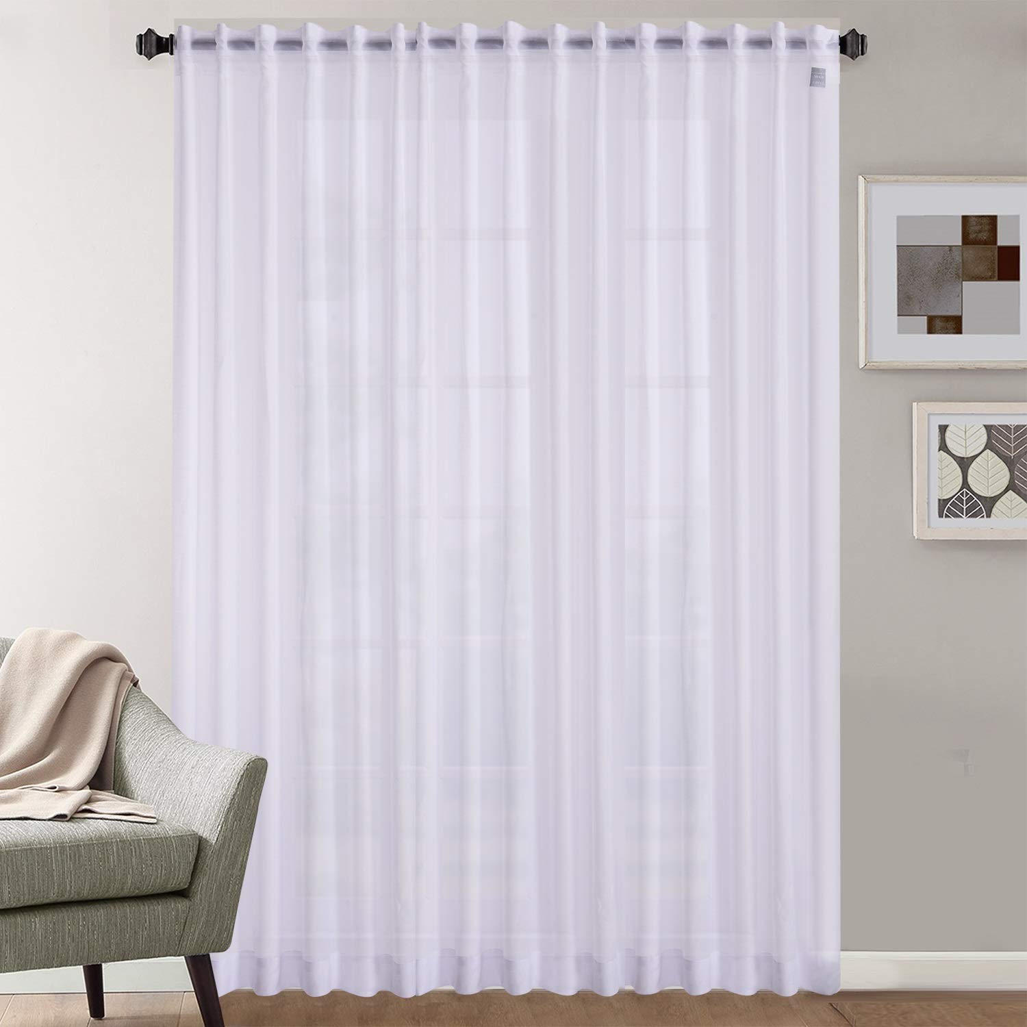 Megachest pure voile extra wide tape top sheer curtain (1 Panel) cotton voile-snow white, W 116" x L 90" (1 Panel)