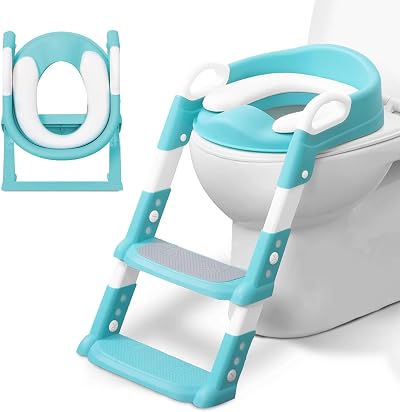 KIDOOLA Adjustable Potty Ladder Seat with Steps Handle Teal