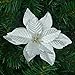 12Pcs 5 Inch Glitter Artificial Poinsettia Flowers with Ties for Wedding Christmas Festival Holiday Decor Xmas Wreath Garland Ornament Silver