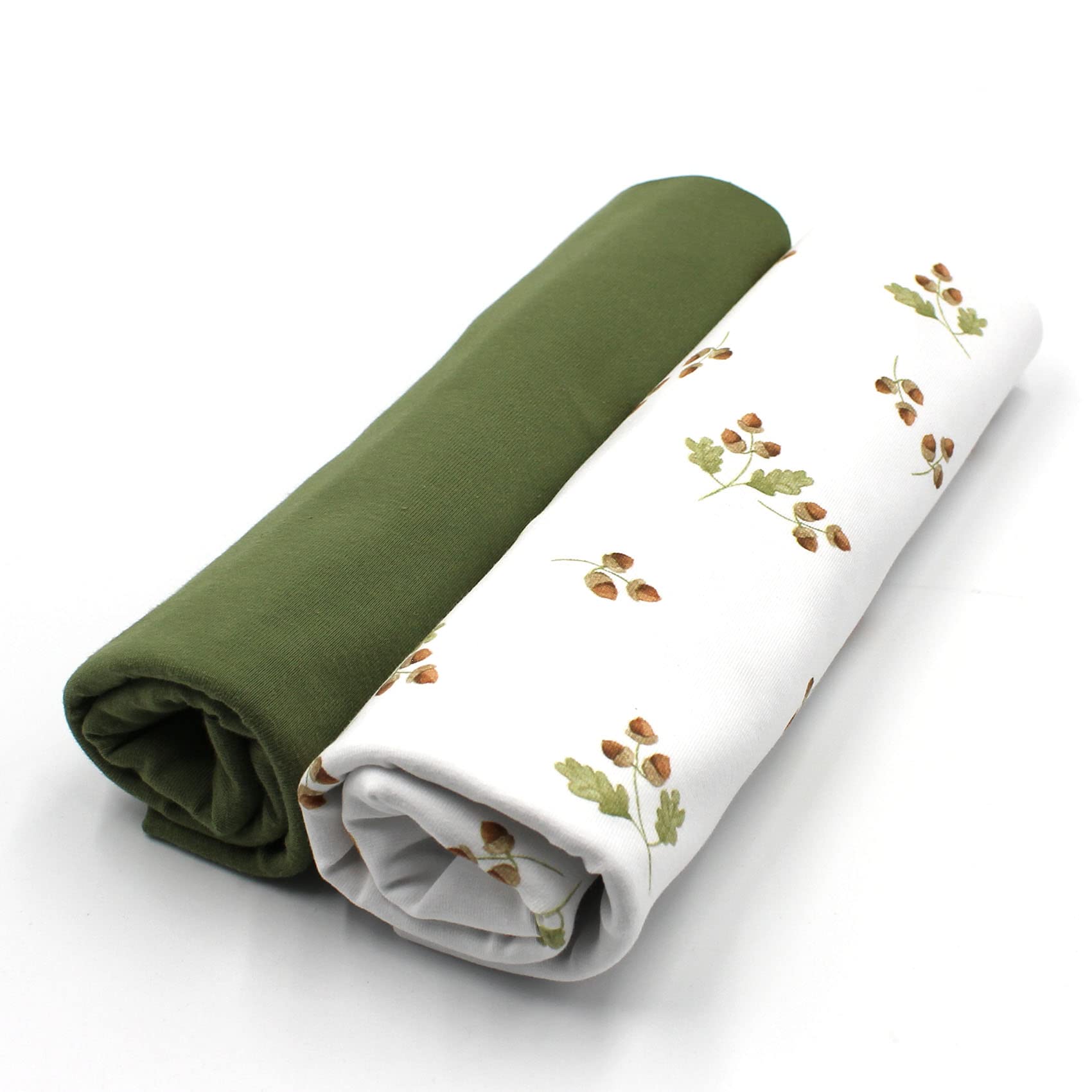 VmG-Store Jersey fabric set, colour-coordinated design + plain, each 0.5 m x 1.5 m, 95% cotton, 5% elastane, Tex Standard 100 (hazelnut branches + pickle set43)